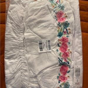 Torrid White Blouse with Pink and Blue Floral Design